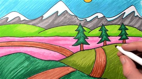 Scenery Drawing Of Mountains For Kids