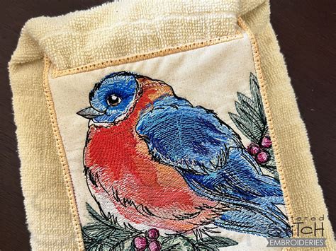 Bluebird Towel Topper - Machine Embroidery - Tattered Stitch Embroideries