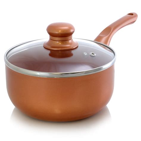 Better Chef 2 Qt. Copper Colored Ceramic Coated Saucepan with Glass Lid ...