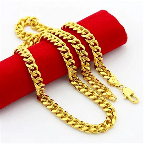 pure gold color men's chain necklace jewelry,24k Gold GP 6mm wide cable ...