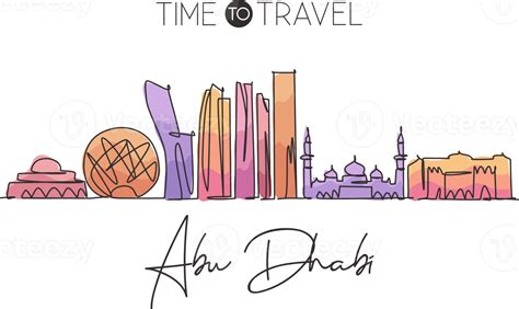 One single line drawing Abu Dhabi city skyline, United Arab Emirates ...