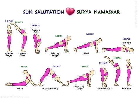 The 12 Steps of Surya Namaskar or Sun Salutation, Yoga Postures, Print ...