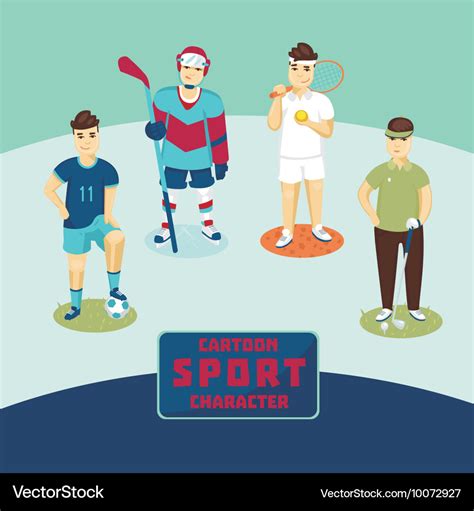 Sports characters set cartoon players Royalty Free Vector