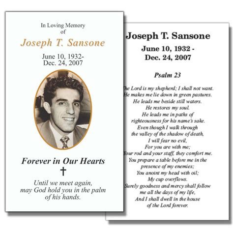 Funeral Memorial Prayer Cards - Photo Laminated