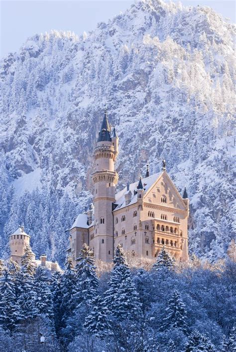 Neuschwanstein Castle during Sunrise in Winter Landscape. Stock Image ...