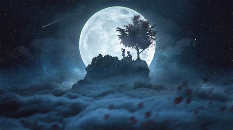 Free download | HD wallpaper: Fantasy, Child, Moon, Night, Tree ...