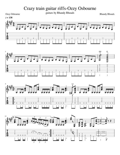 Crazy train guitar riffs-Ozzy Osbourne(almost done) Sheet music for ...