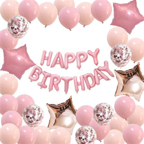 Amazon.com: Happy Birthday Balloons Pastel Pink - Baby Girl Birthday ...