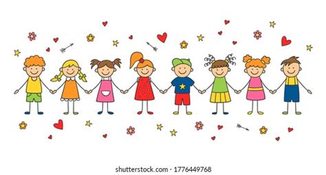 Group Funny Children Holding Hands Happy Stock Vector (Royalty Free ...