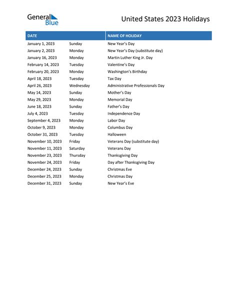 United States Holidays 2023 in PDF, Word and Excel