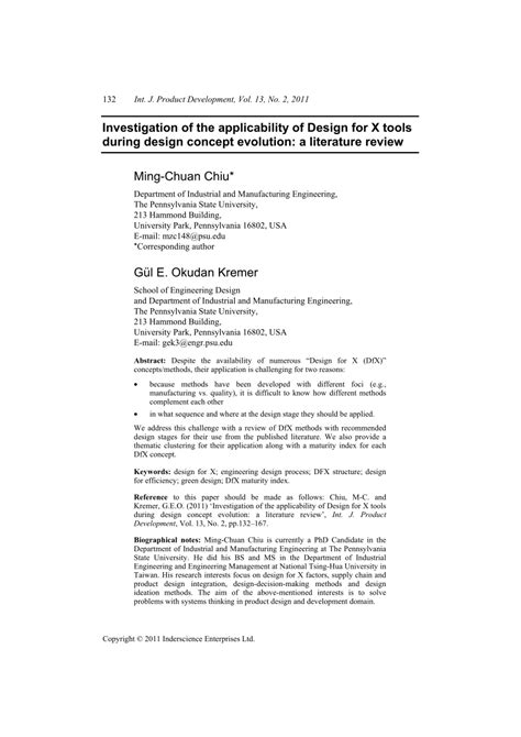 (PDF) Investigation of the Applicability of Design for X Tools during ...