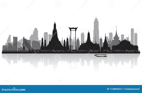 Bangkok Thailand City Skyline Silhouette Stock Vector - Illustration of ...