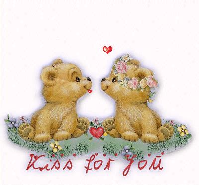 Couple d'oursons et coeurs "Kiss for you"...