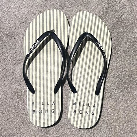 billabong green striped flip-flop sandals 🌊 (opened... - Depop