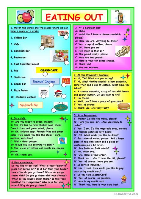 Eating Out: English ESL worksheets pdf & doc