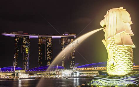 Photo de Vue De Nuit Du Merlion, Monument Historique De Singapour ...