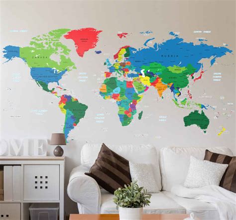 Colour world map wall sticker - TenStickers