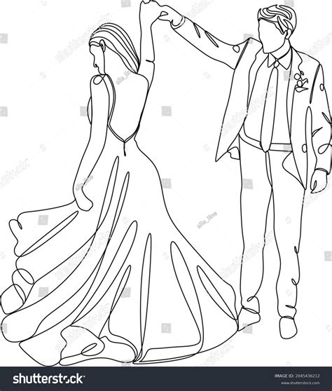 Continuous Line Drawing Bride Groom Dancing Stock Vector (Royalty Free ...