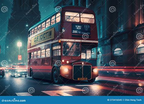 London Double Decker Bus on the Street at Night, England, UK ...