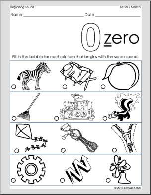 Match - Letter Z' Beginning Sounds I abcteach.com