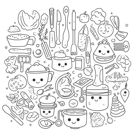 Cooking Doodles Coloring Page Outline Sketch Drawing Vector, Wing ...