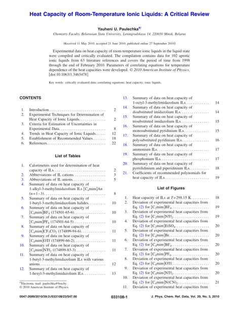 (PDF) Heat Capacity of Room-Temperature Ionic Liquids: A Critical Review