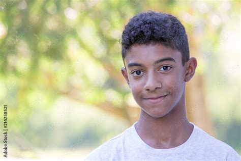 Mixed Race Teenage Boy Portrait with Copy Space Stock Photo | Adobe Stock