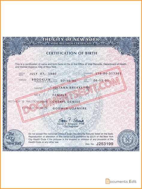 New York Birth Certificate - Documents Edit