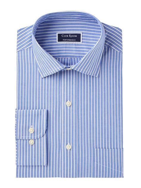 CLUBROOM Mens Blue Pinstripe Collared Classic Fit Dress Shirt 17.5- 36/ ...