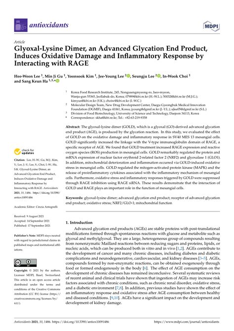 (PDF) Glyoxal-Lysine Dimer, an Advanced Glycation End Product, Induces ...