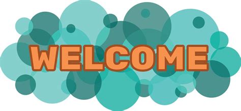 Welcome text banner on geometric pattern. Orange letters on turquoise ...