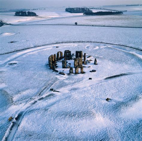 Stonehenge - aerial view in snow (c) English Heritaqe - British Guild ...