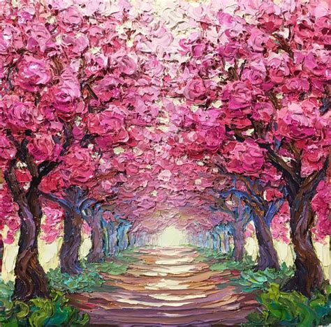 Cherry Blossom Path by Misun Holdorf | Original Oil Painting | Adelman ...