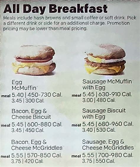 Mcdonald's Breakfast Menu Price List