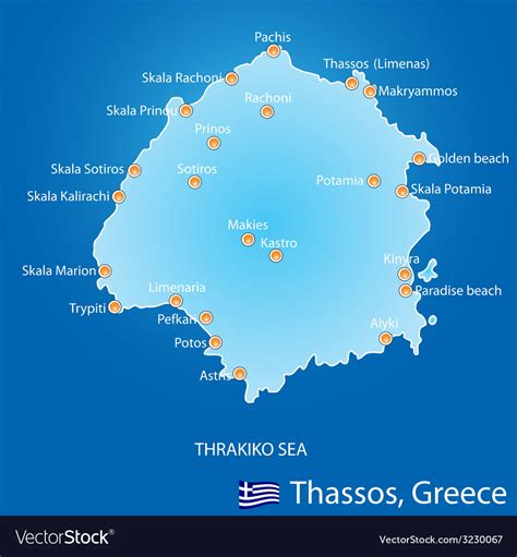 Island of Thassos in Greece map Royalty Free Vector Image