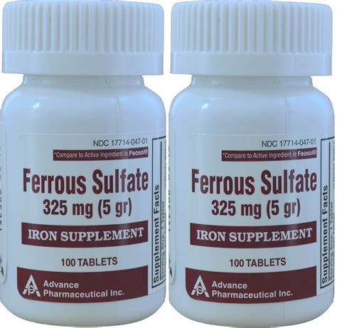 Ferrous Sulfate Iron Supplement 325 mg Generic for Feosol Red 200 ...