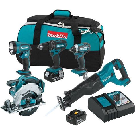 Makita 18-Volt LXT Lithium-Ion Cordless Combo Kit (5-Tool) with (2) 3.0 ...