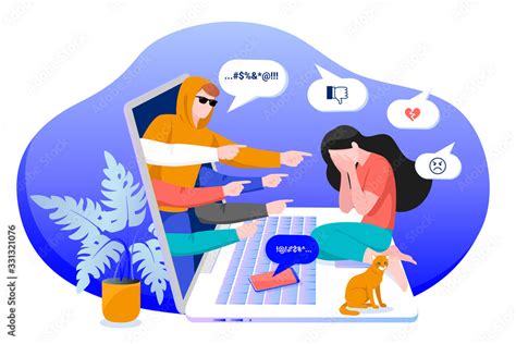 Cyber bullying in social networks and online abuse concept. Vector flat ...