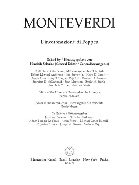 C MONTEVERDI L Incoronazione Di Poppea e | PDF