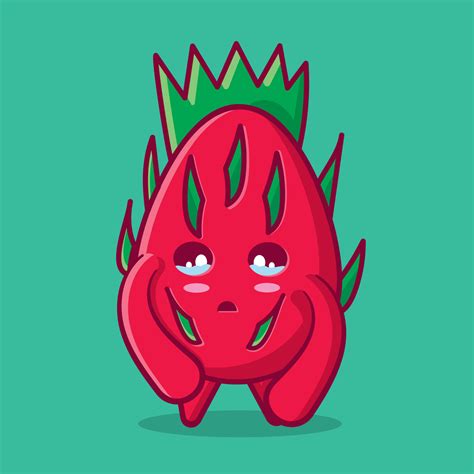 cute dragon fruit mascot with sad gesture isolated illustration in flat ...