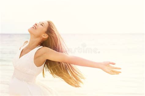 Freedom Woman in Free Happiness Bliss on Beach Stock Photo - Image of ...