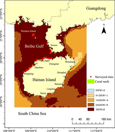 Map showing the surveyed sites for the coral bleaching investigation ...