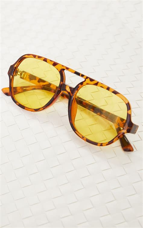 Yellow Lens Tortoise Aviator Sunglasses | PrettyLittleThing USA