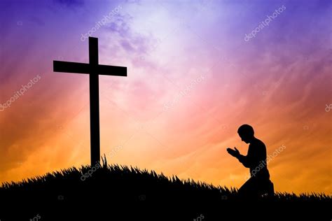 Man Praying Under The Cross — Stock Photo © sognolucido #41209973