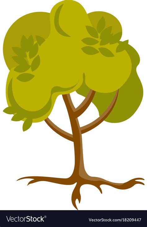 Green tree with roots cartoon Royalty Free Vector Image