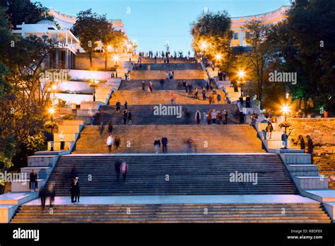 Potemkin Stairs in Odessa at dusk with light, Ukraine Stock Photo - Alamy