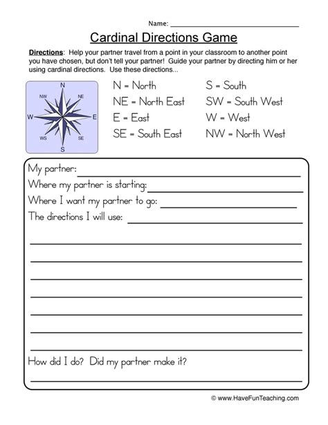 Cardinal Directions Worksheet - Game • Have Fun Teaching