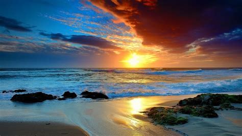 Colorful beach in sunset (1920x1080) | Sunset wallpaper, Beach ...