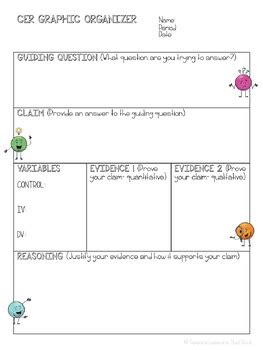 CER- Claim Evidence Reasoning Graphic Organizer by Science Lessons That ...