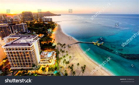 Aerial View Sunrise Waikiki Beach Stock Photo (Edit Now) 372884524 ...